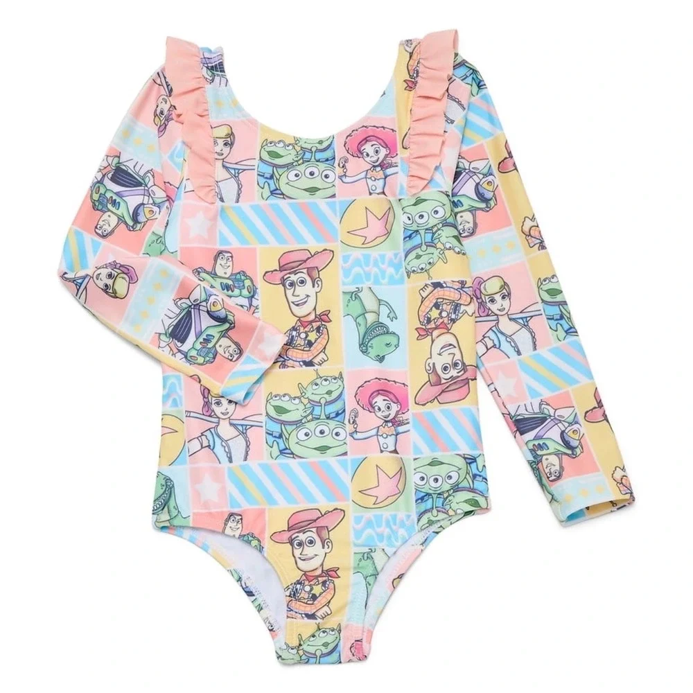 Disney Pixar Toy Story Girls 2T Long Sleeve One Piece Swimsuit Woody Buzz NWT